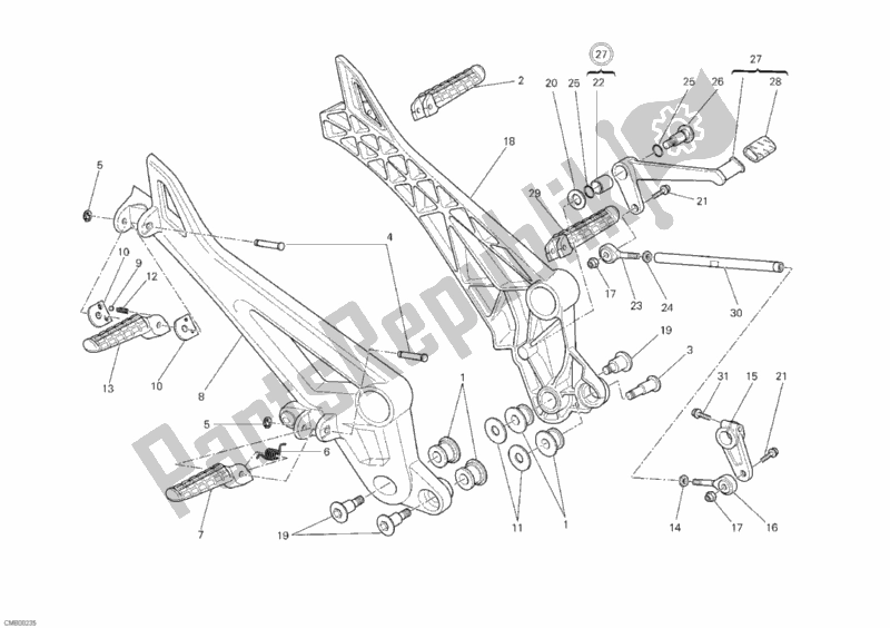 Alle onderdelen voor de Voetensteun van de Ducati Monster 1100 ABS USA 2010